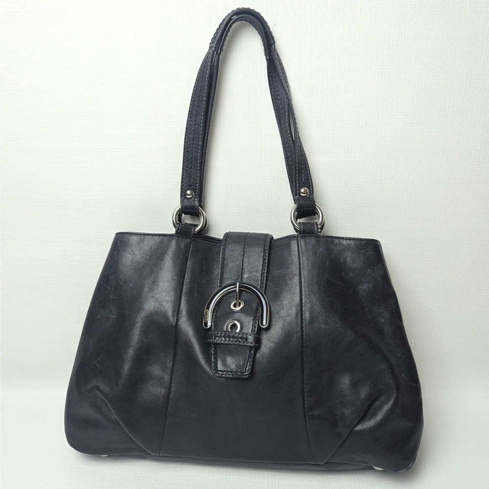Coach Soho Black Leather East West Tote Bag F18751 Buckle Shoulder Bag Luxury
